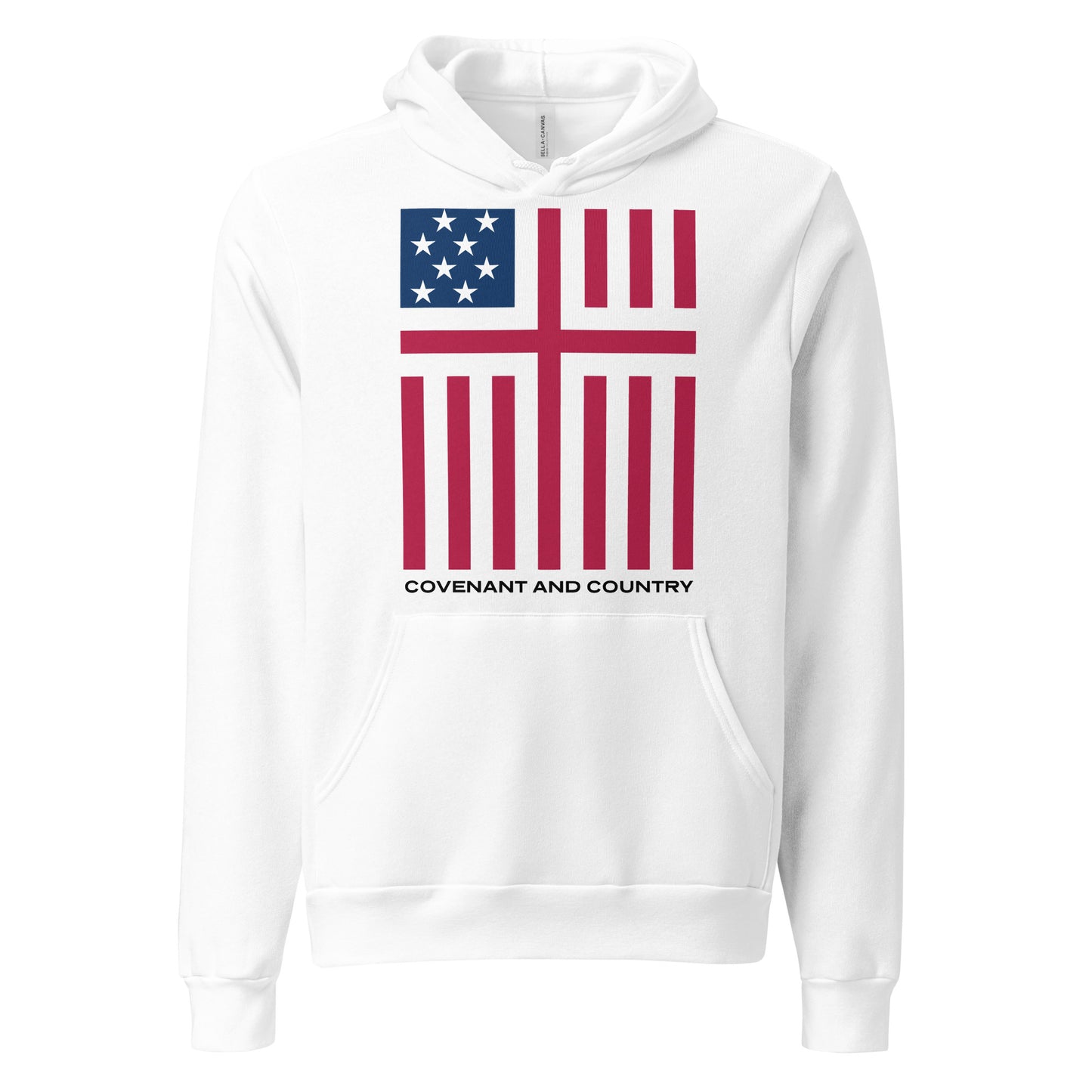 Covenant and Country hoodie with logo in full color red white blue