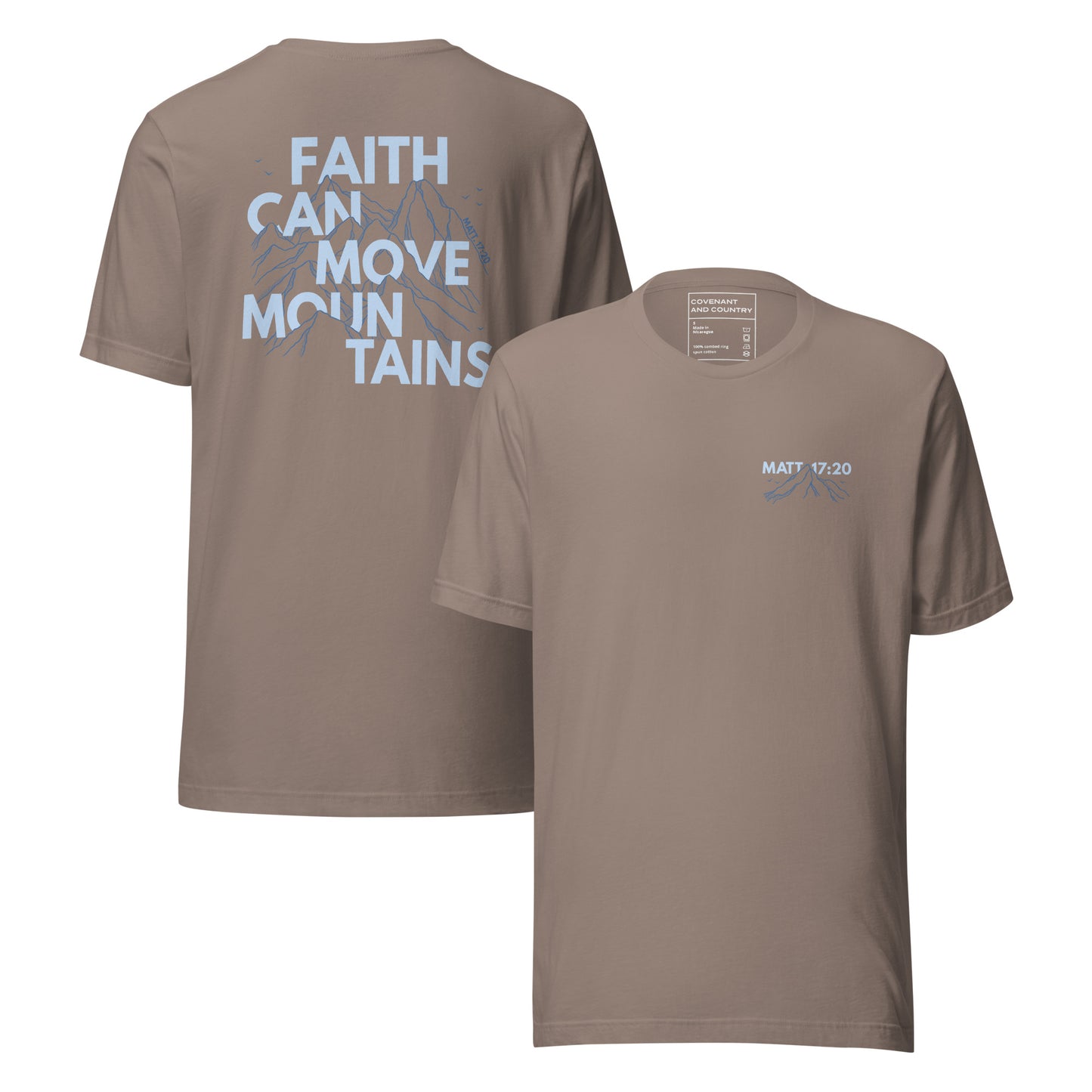 Faith Can Move Mountains Matthew 17 20 T-Shirt Pebble Grey