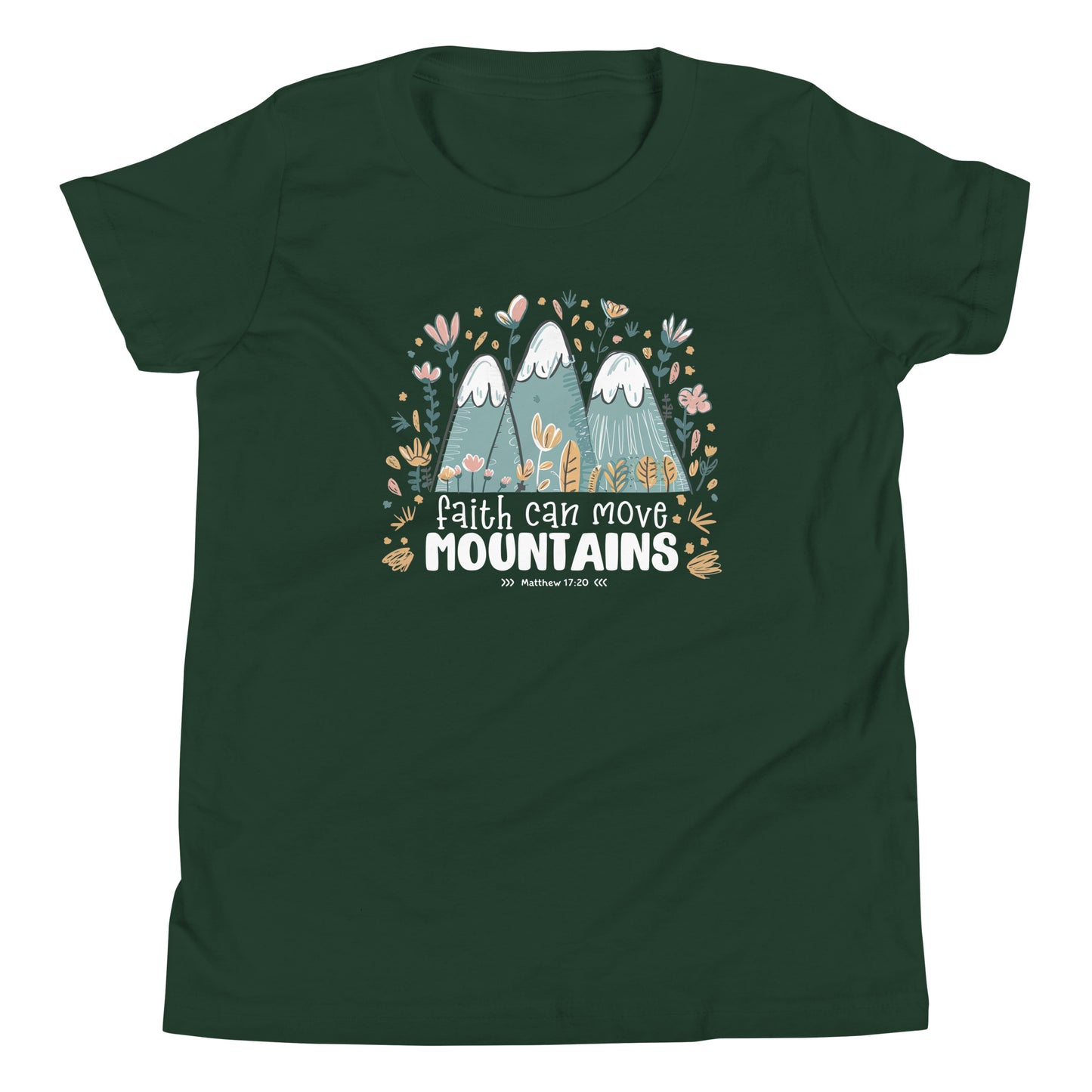 Faith Can Move Mountains Youth Forest Green T-Shirt