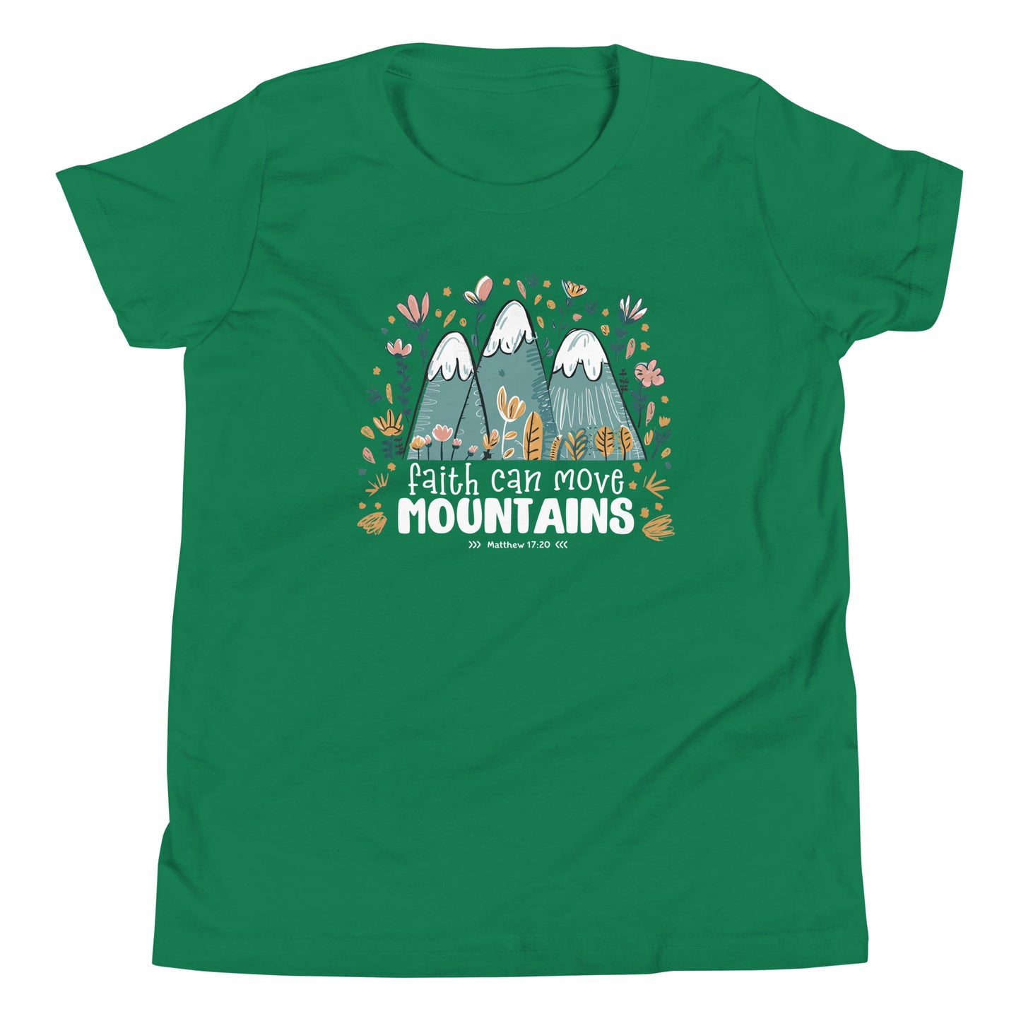 Faith Can Move Mountains Youth Kelly Green T-Shirt