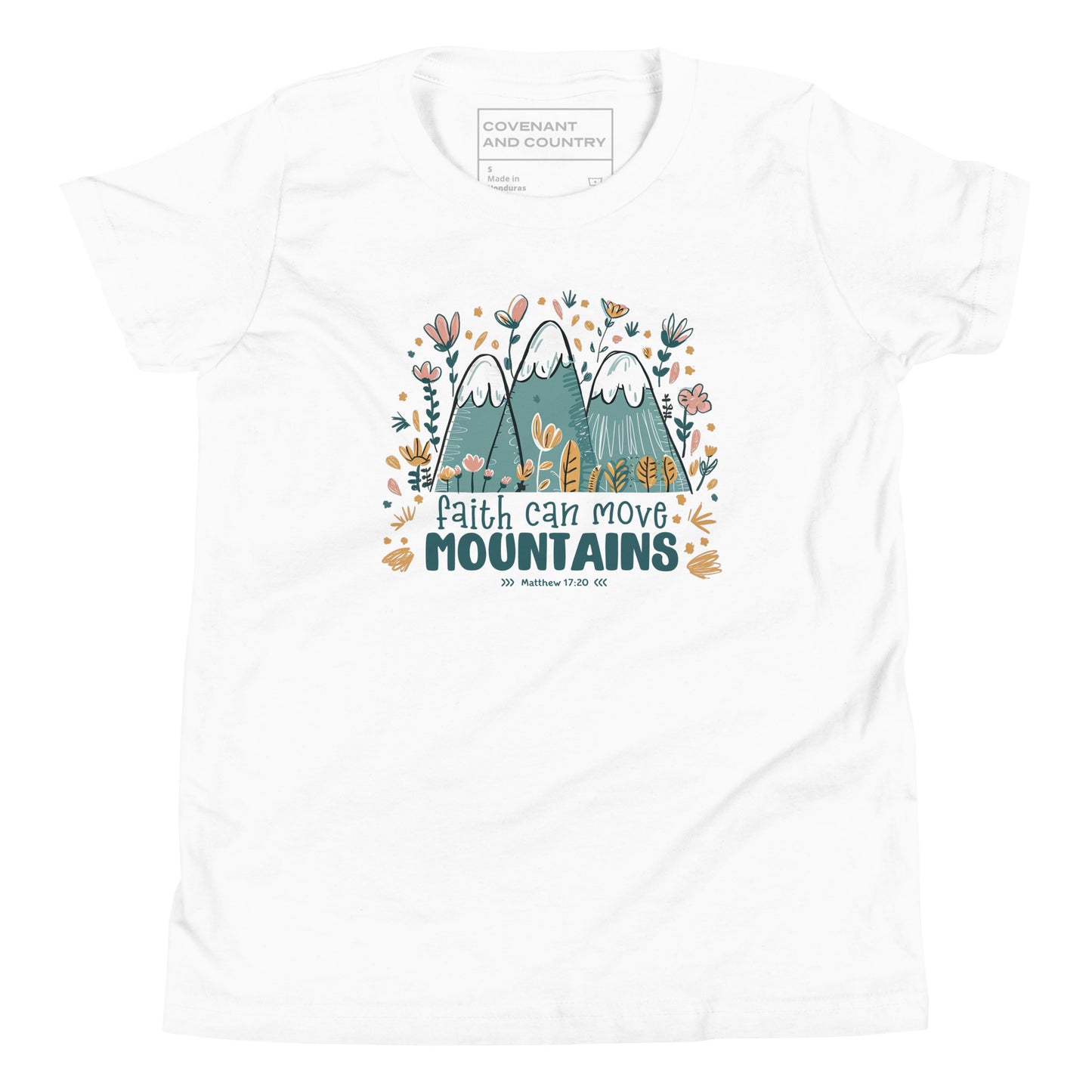 Faith Can Move Mountains Youth White T-Shirt