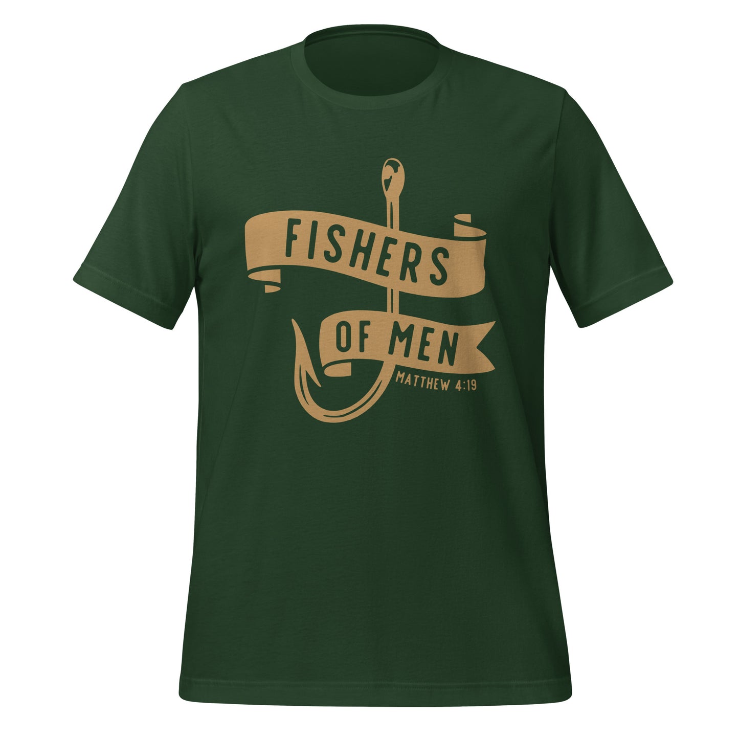Fishers of Men Hook T-Shirt Forest Green with Golden Lettering