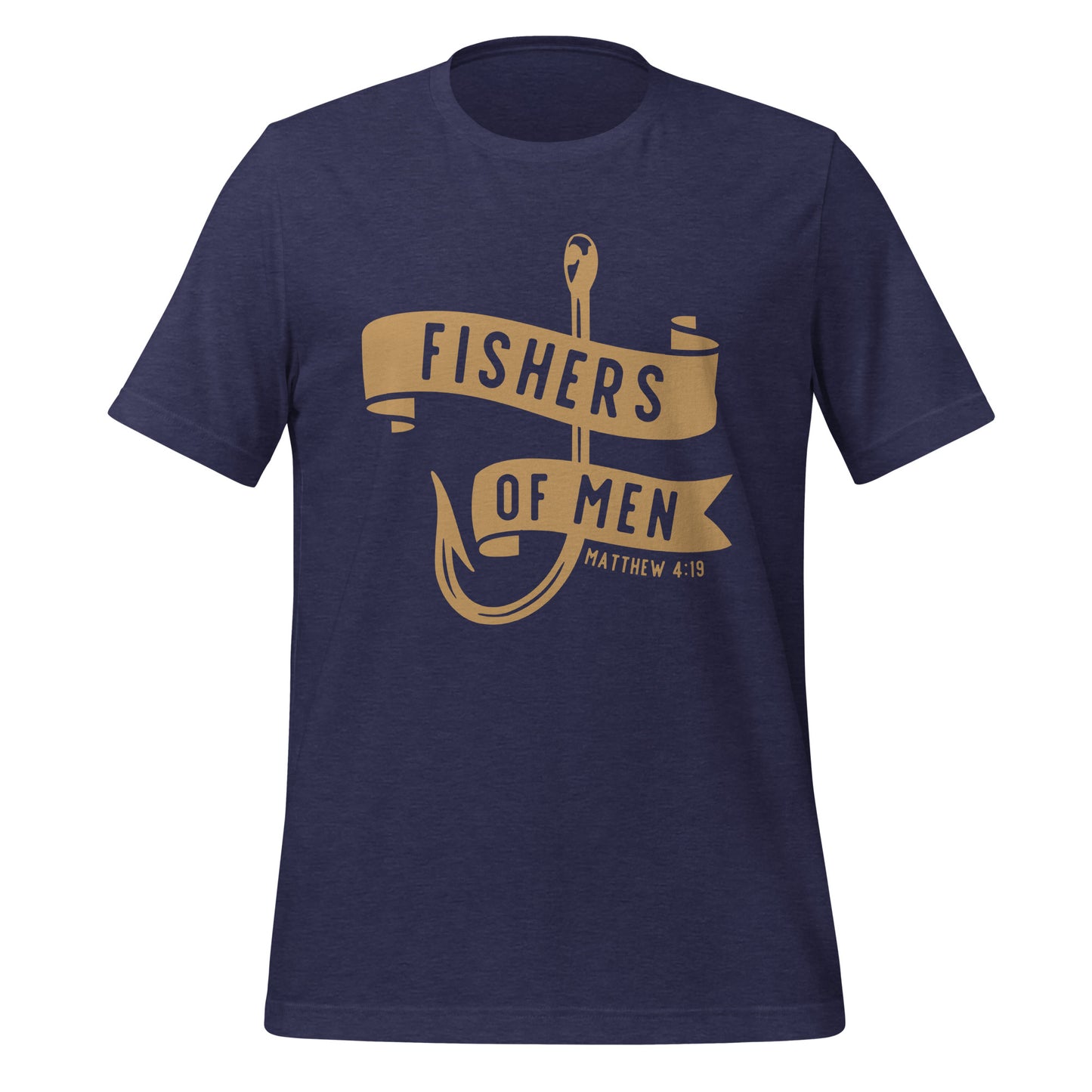 Fishers of Men Hook T-Shirt Heather Navy with Golden Lettering