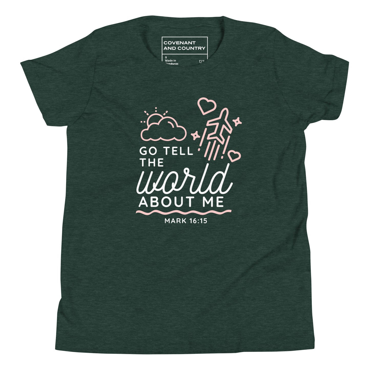 Go Tell The World About Me T-Shirt Youth Heather Forest
