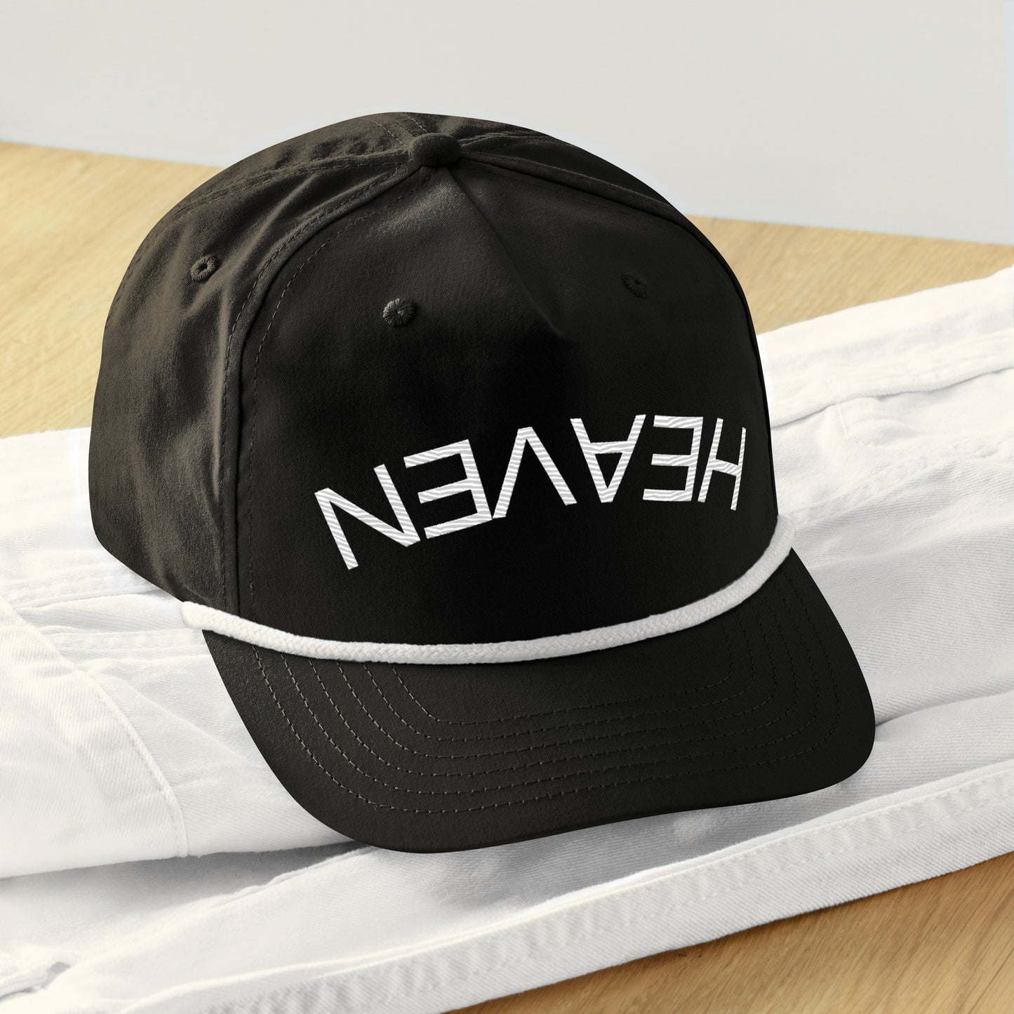 Heaven Upside Down Black White Rope Hat