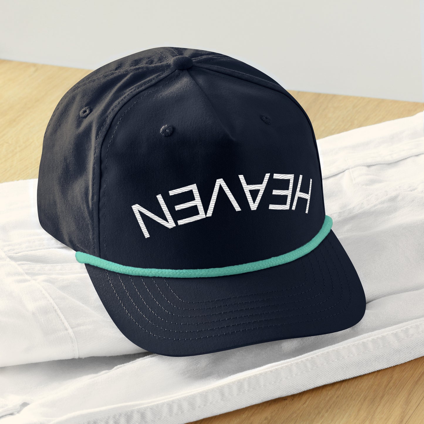 Heaven Upside Down Mint Navy Rope Hat