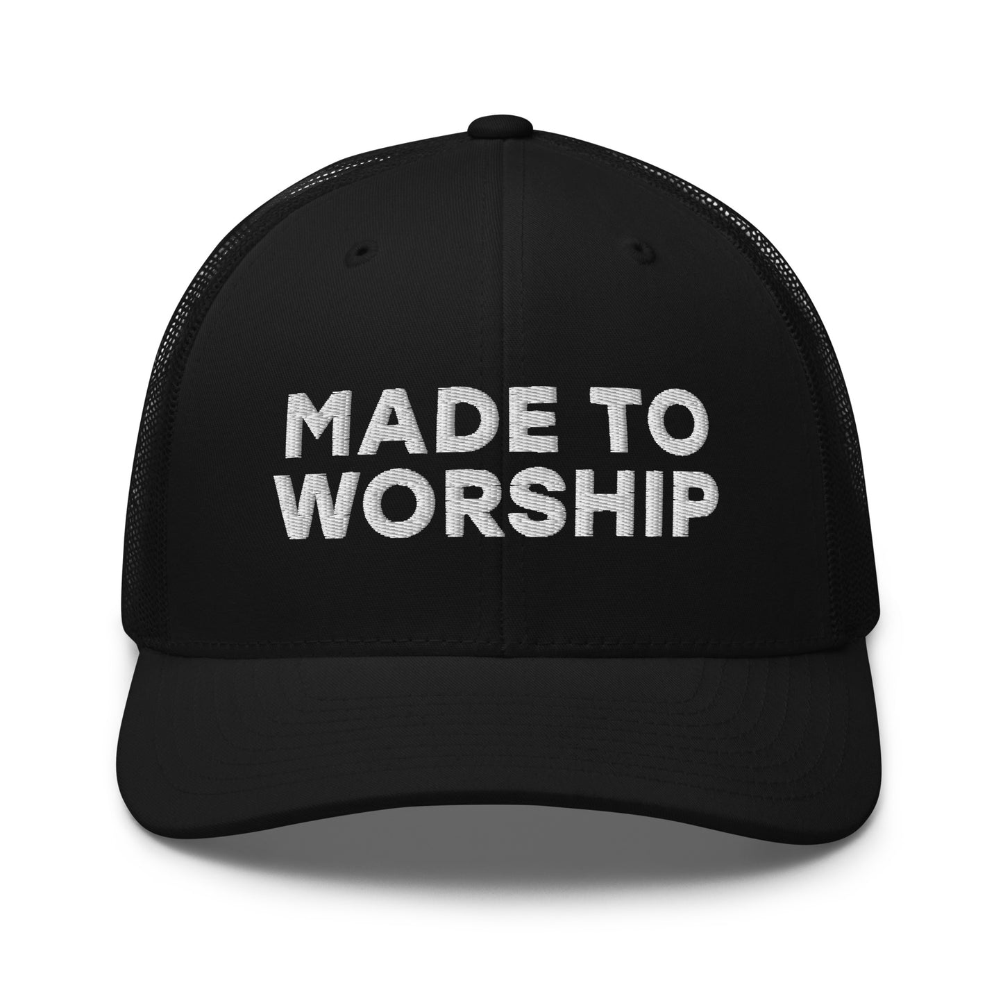 Retro Trucker Hat Black Front Made To Worship