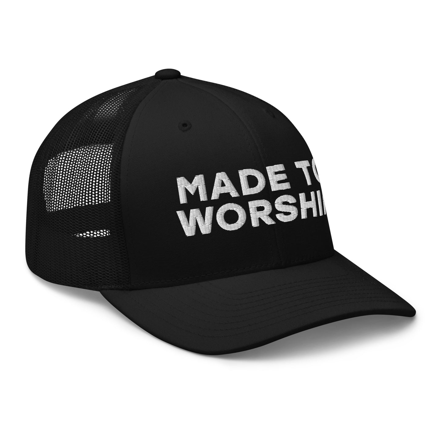 Retro Trucker Hat Black Side Made To Worship