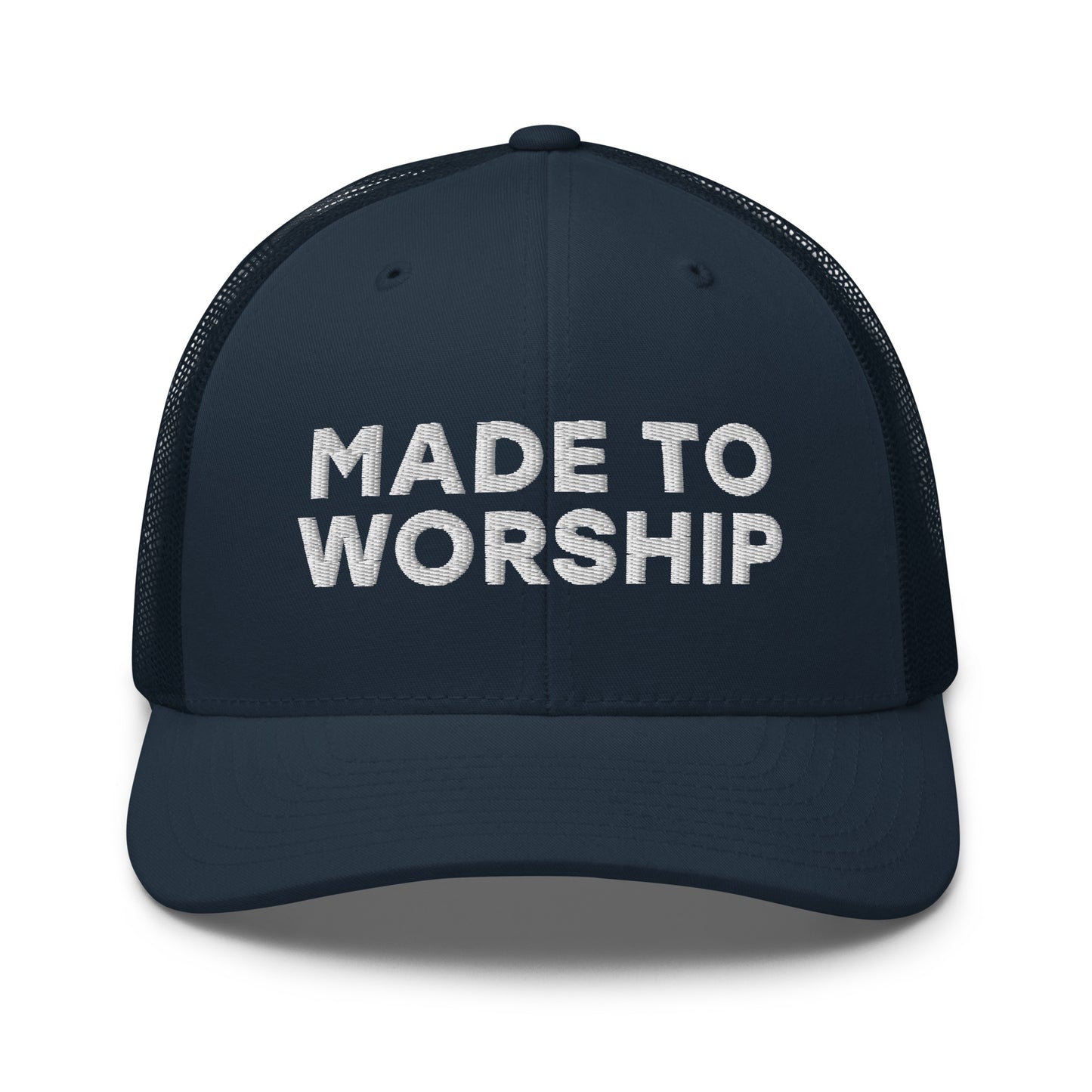 Retro Trucker Hat Navy Front Made To Worship