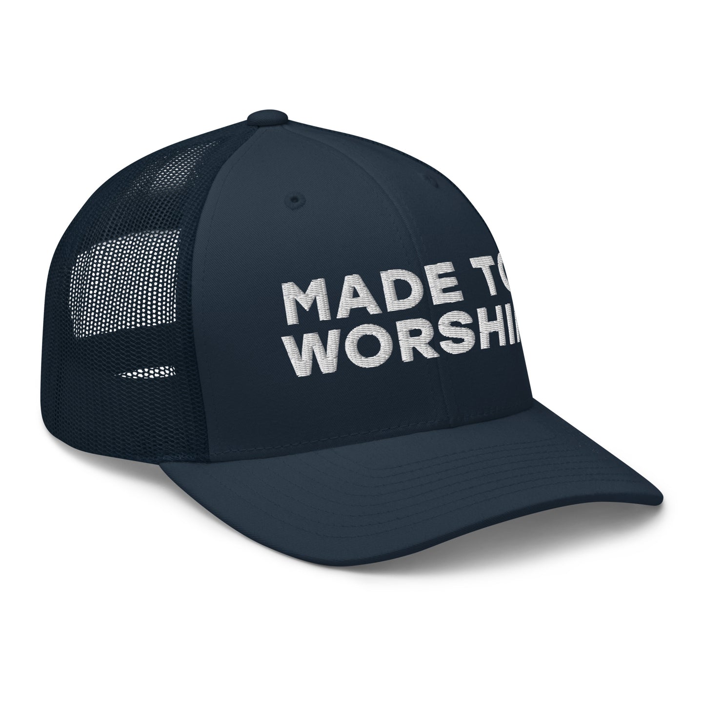 Retro Trucker Hat Navy Side Made To Worship