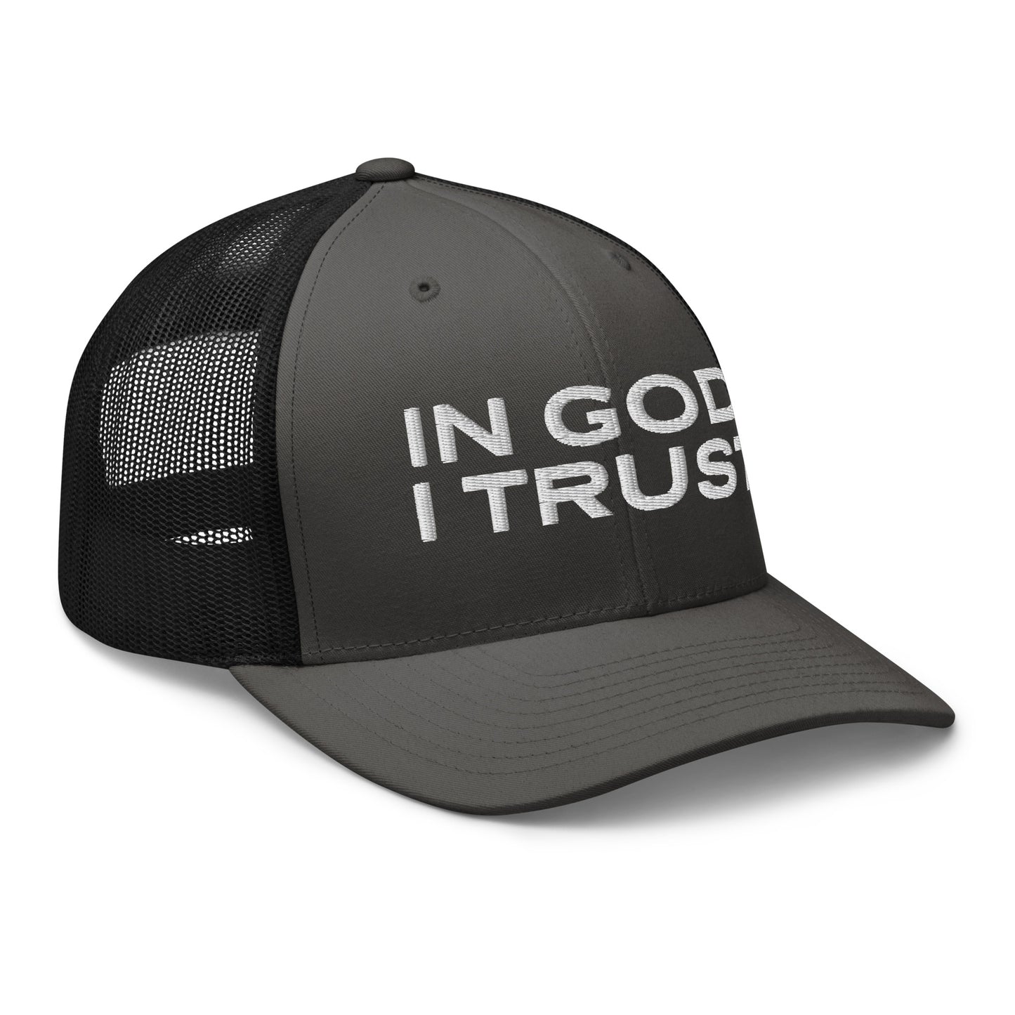 Retro Trucker Hat Charcoal Black Side In God I Trust