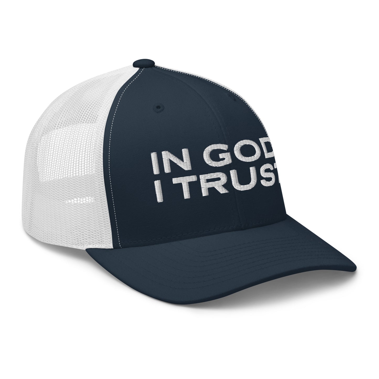 Retro Trucker Hat Navy White Side In God I Trust