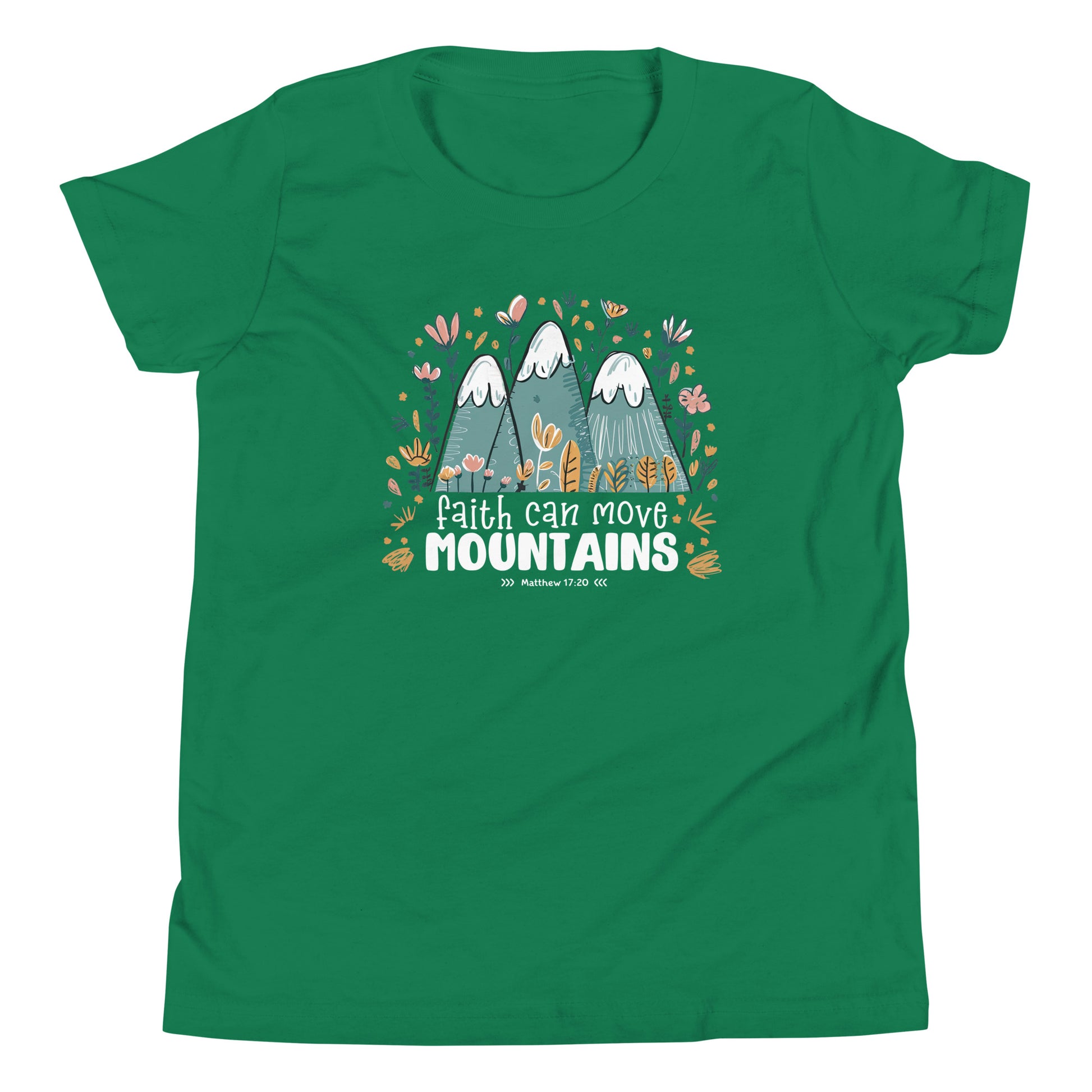 Faith Can Move Mountains Youth Kelly Green T-Shirt