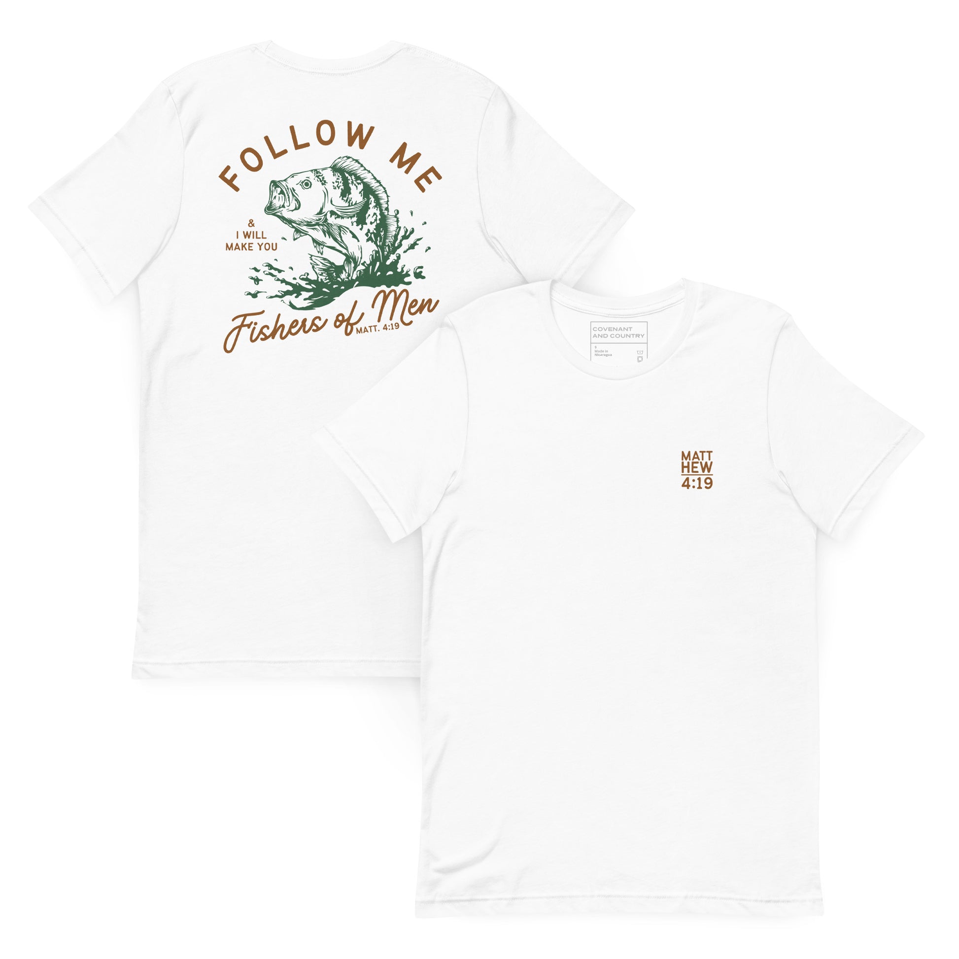 Follow Me Fishers of Men Fish T-Shirt White Matthew 4:19