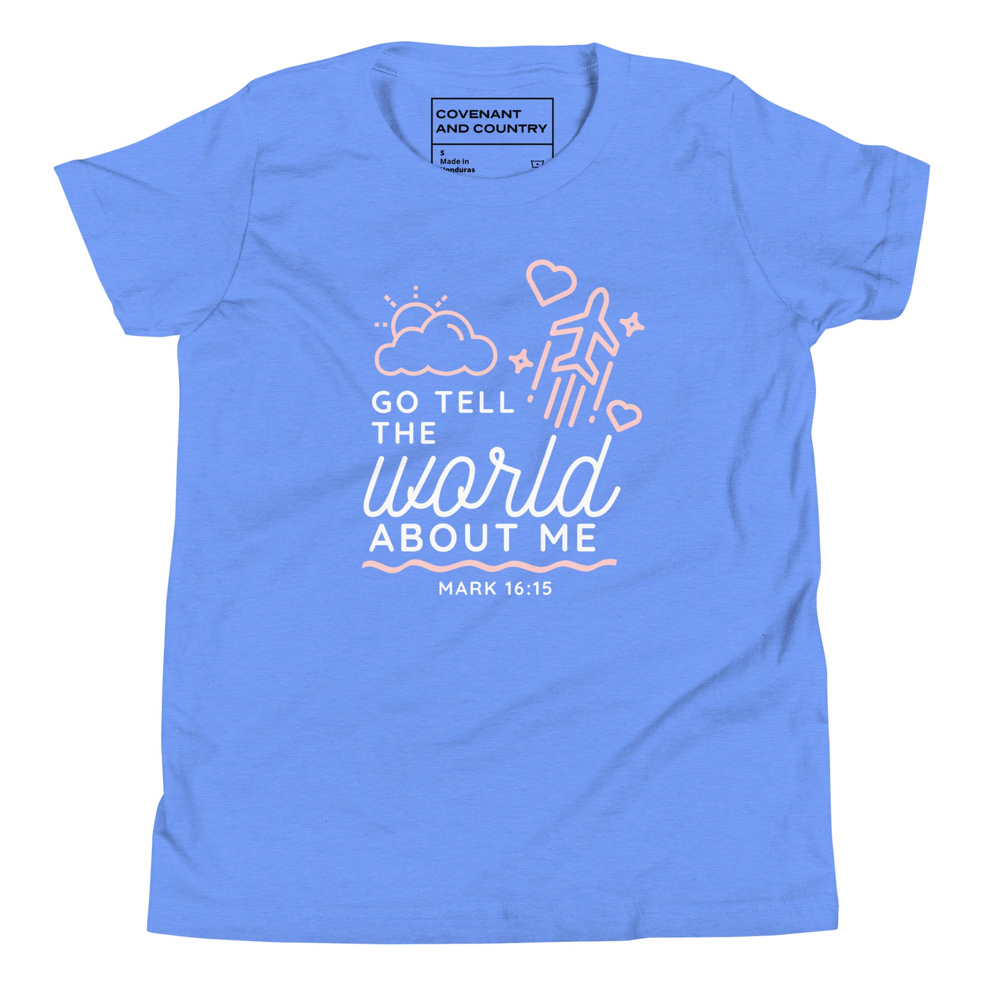 Go Tell The World About Me T-Shirt Youth Columbia Blue