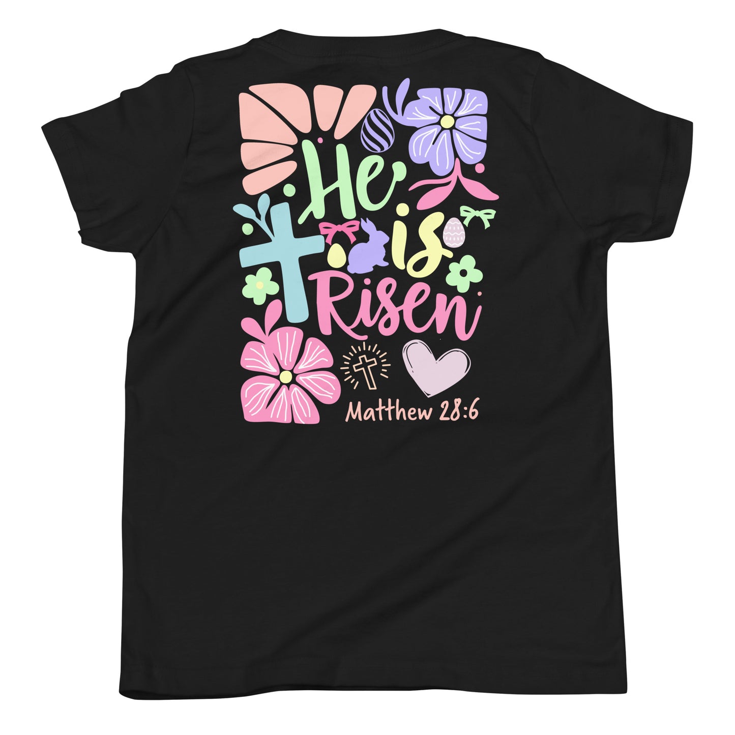 He Is Risen Youth T-Shirt Black Back
