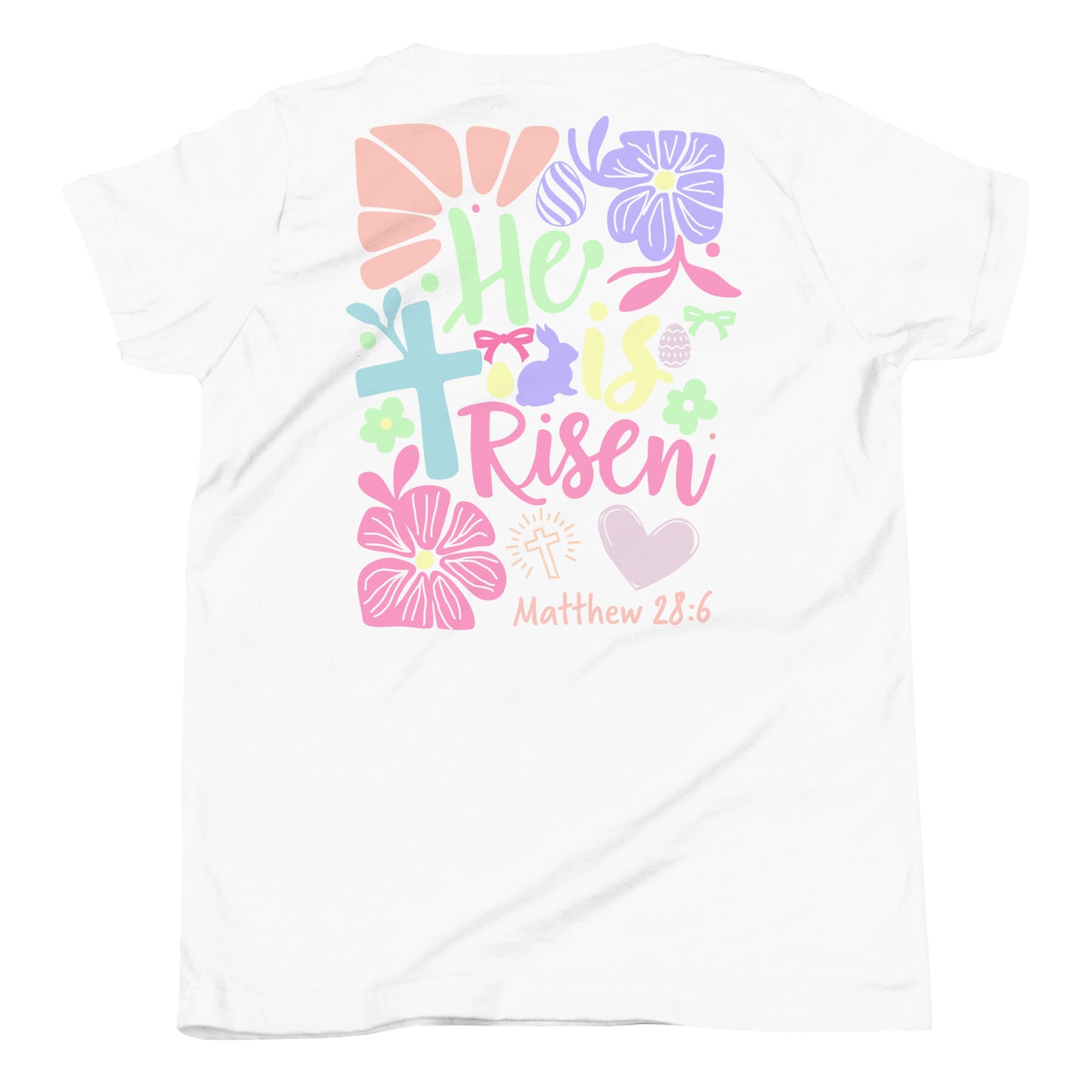 He Is Risen Youth T-Shirt White Back
