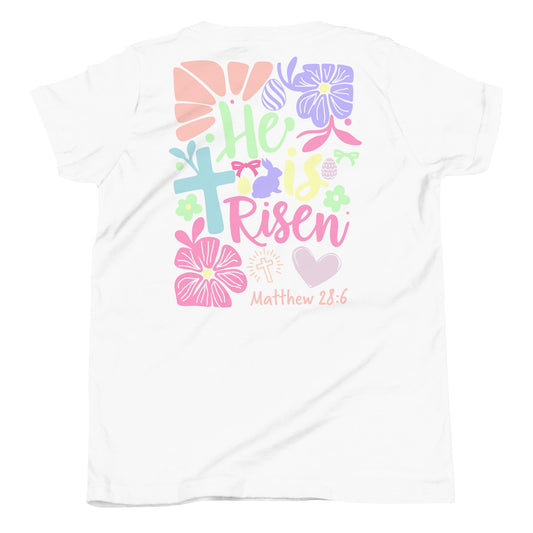 He Is Risen Youth T-Shirt White Back
