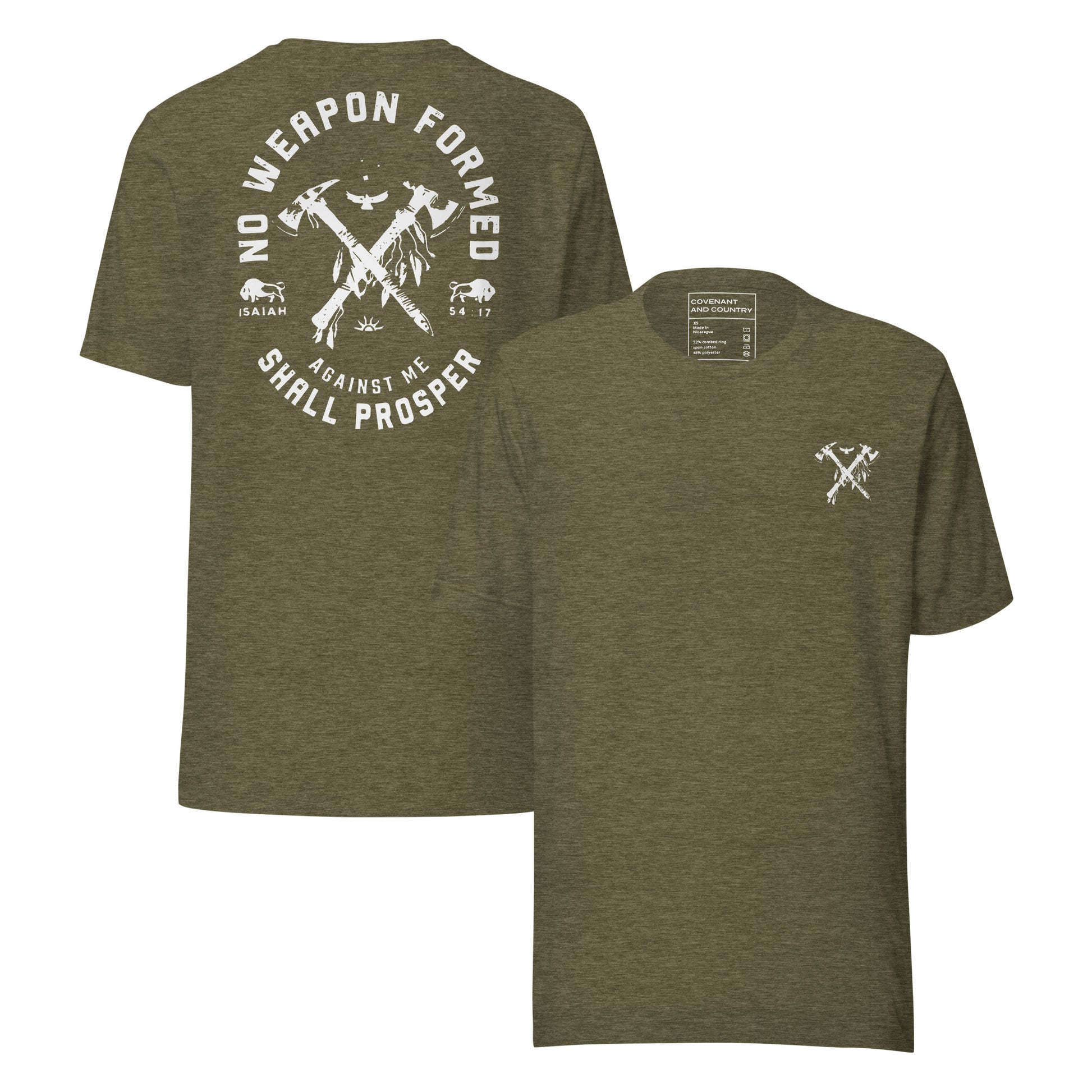 No weapon formed against me shall prosper heather olive t-shirt