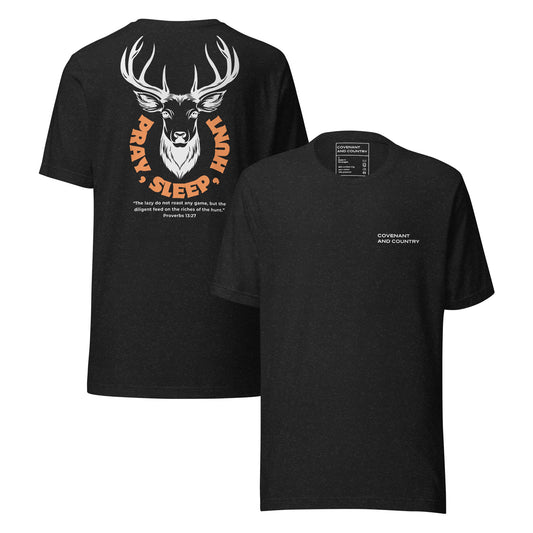 Pray Sleep Hunt T-Shirt Heather Black