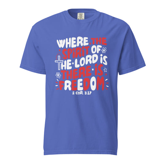 Where the spirit of the lord is there is freedom 2 cor 3 17 shirt blue