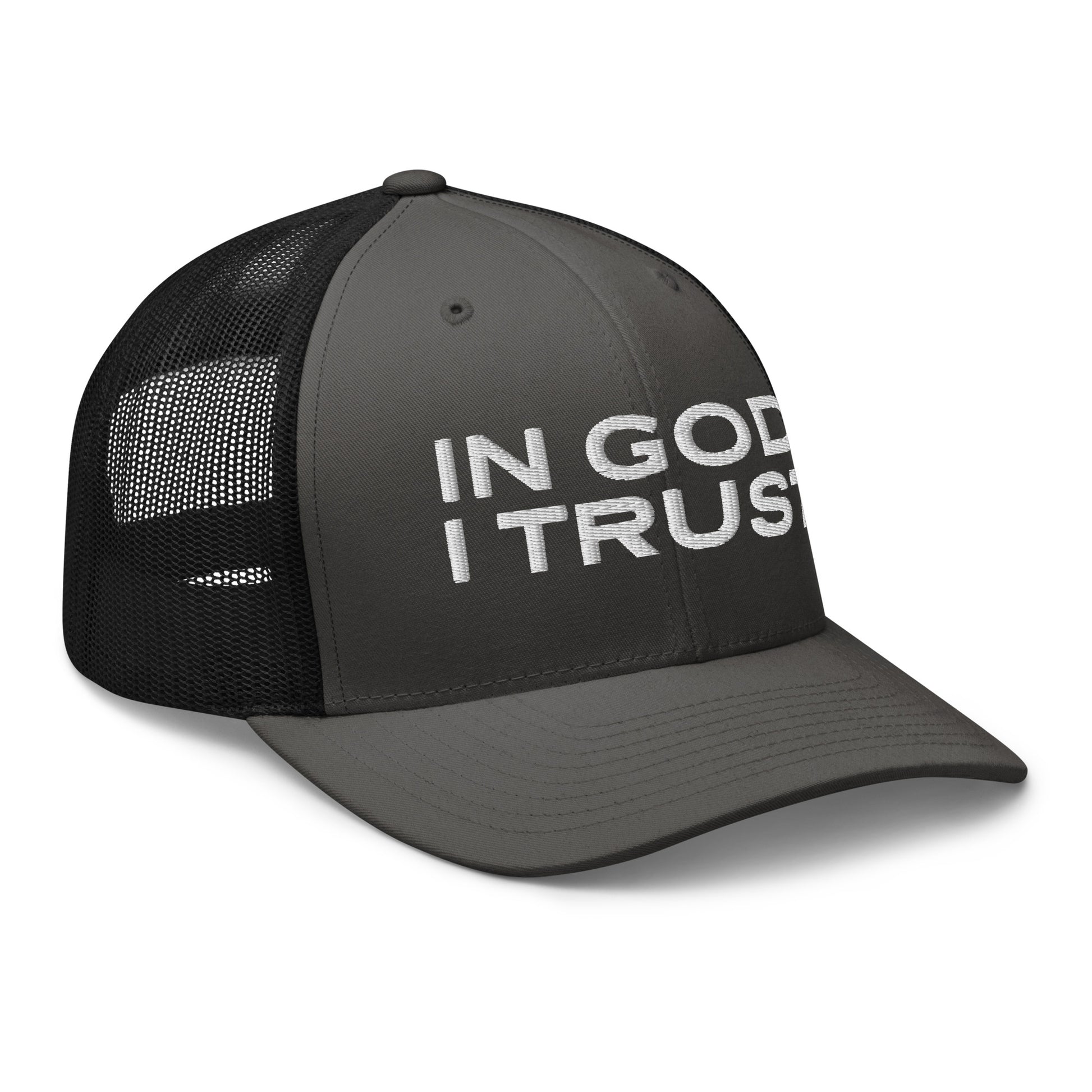 Retro Trucker Hat Charcoal Black Side In God I Trust